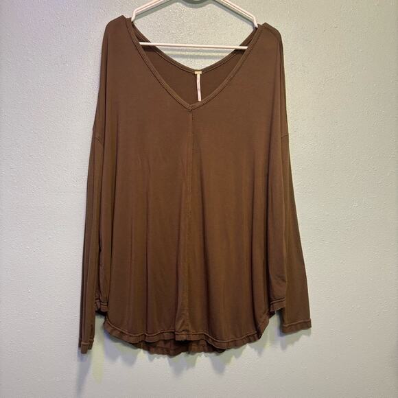 Free People Tops - Free People Olive Moonshine Long Sleeve Oversized V-Neck Tunic Top Size S